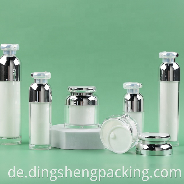 Straight round bright silver airless bottle cosmetic lotion container plastic airless bottle